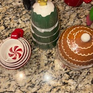 Holiday Ceramic Cookie Jar Set - Green, Brown, Red